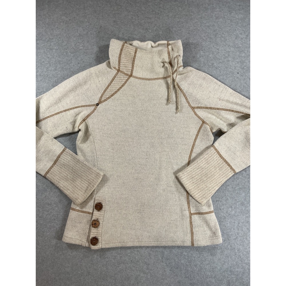 Prana Breathe Wool Blend Funnel Neck Sweater Oatmeal Heather Womens XS 1965